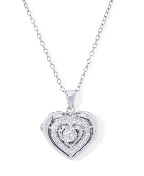 Macy's cubic Zirconia Heart Locket Pendant 18" Necklace in Silver Plate