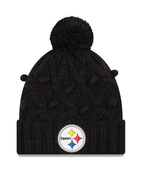 Big Girls Black Pittsburgh Steelers Toasty Cuffed Knit Hat with Pom