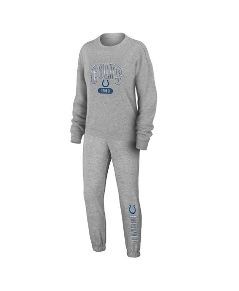 Women's Heather Gray Indianapolis Colts Knit Long Sleeve Tri-Blend T-shirt and Pants Sleep Set