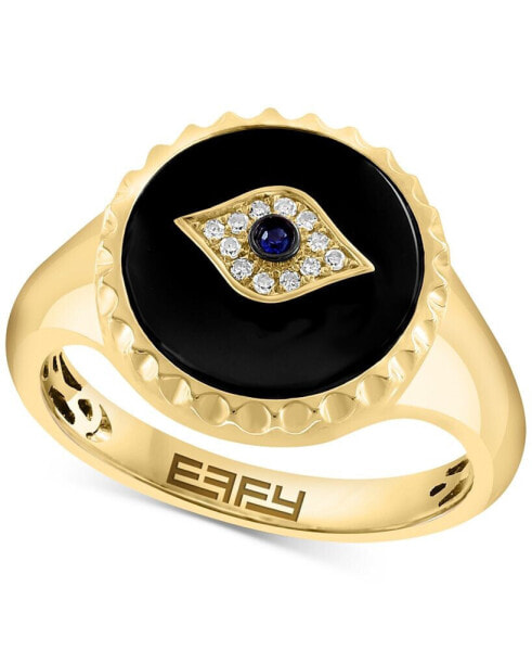 EFFY® Onyx, Sapphire (1/20 ct. t.w.) & Diamond Accent Evil Eye Ring in 14k Gold