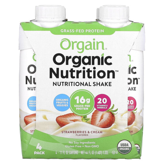 Organic Nutrition, Nutritional Shake, Strawberries & Cream, 4 Pack, 11 fl oz (330 ml) Each