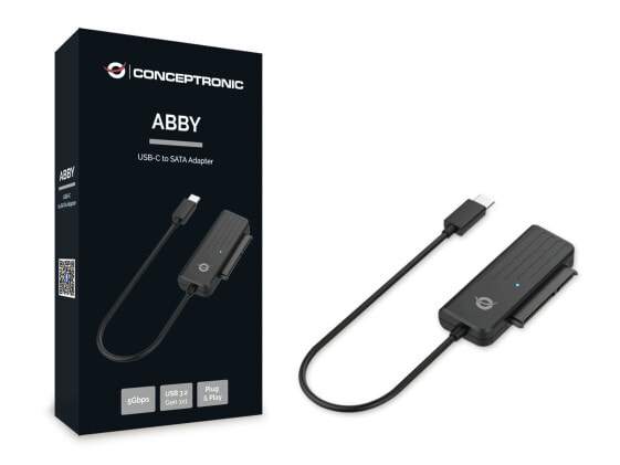 Conceptronic ABBY USB-C to SATA Adapter - Black - China - 32 mm - 12 mm - 65 mm - 22 g