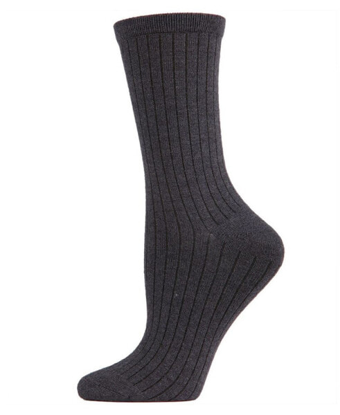Women's 2-Pk. Solid Ribbed Knit Cashmere Blend Crew Socks