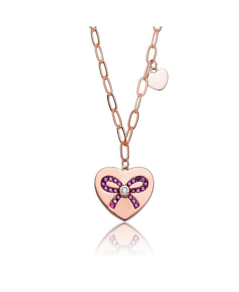 Stylish Kids/Young Teens 18K Rose Gold Plated Tie Ribbon on Heart Shaped Pendant