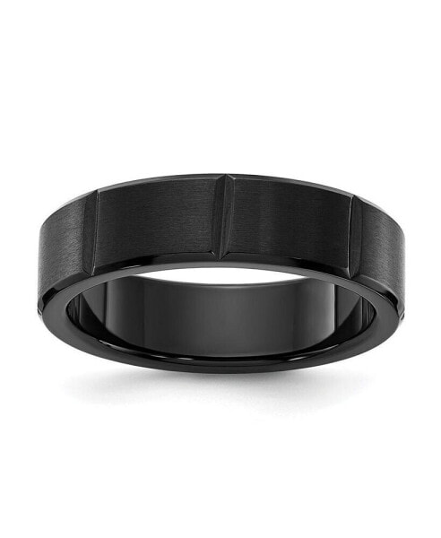 Stainless Steel Brushed Black IP-plated Grooved Band Ring