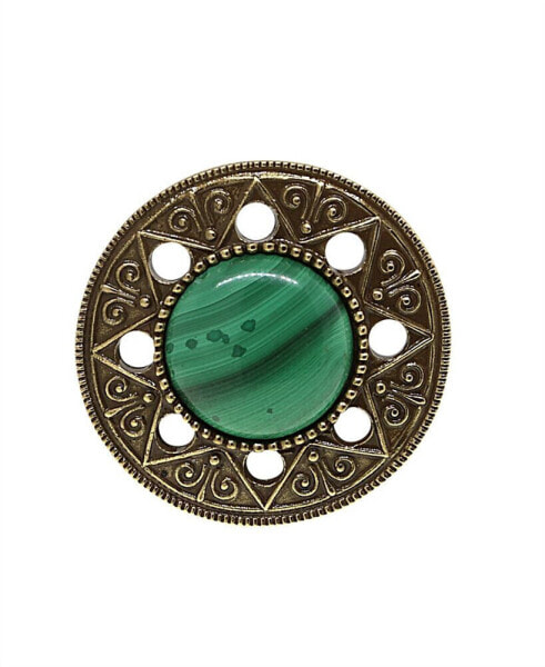 by 1928 Aztec Mandala Semi-Precious Malachite Ring