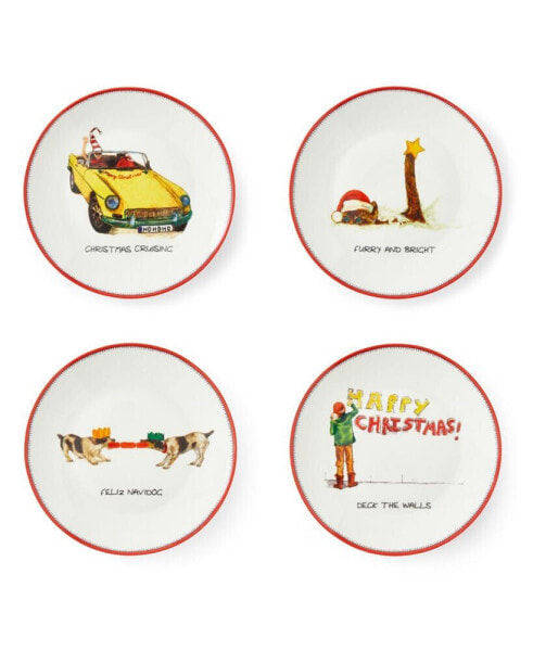 Christmas Doodles Tidbit Plates 4 Piece, Service for 4