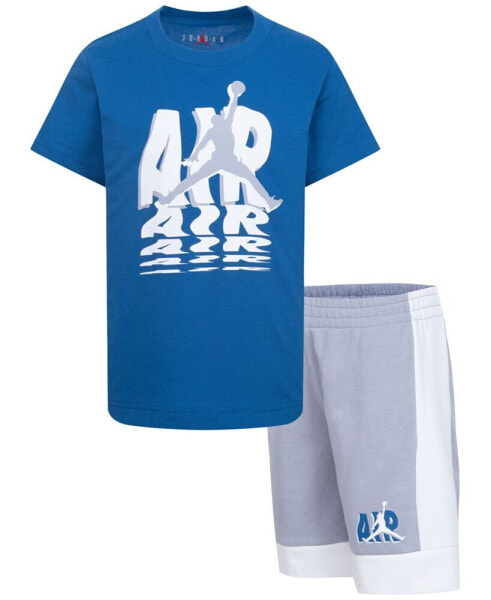 Комплект для девочек Jordan Летняя футболка с графическим принтом и шорты из французского терри, 2 штуки.