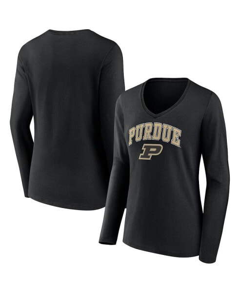Women's Black Purdue Boilermakers Evergreen Campus Long Sleeve V-Neck T-shirt