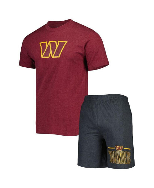 Men's Burgundy, Charcoal Washington Commanders Meter T-shirt and Shorts Sleep Set