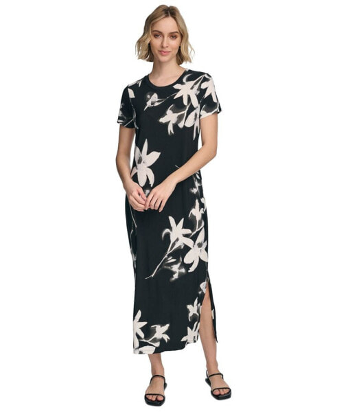 Women's Short Sleeve Floral Maxi Dress