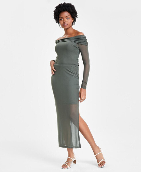 Women's Mesh Side-Slit Pull-On Midi Skirt, Created for Macy's