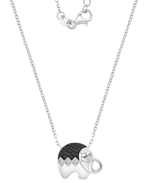 Black Spinel (1/4 ct. t.w.) & Lab-Grown White Sapphire (1/8 ct. t.w.) Elephant Pendant Necklace in Sterling Silver, 16" + 2" extender (Also in Lab-Grown Ruby & Lab-Grown Blue Spinel)