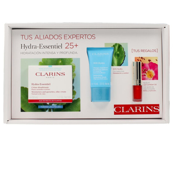 Clarins Hydra-essentiel Gift Set 25+ Набор: Дневной крем Clarins Hydra Essentiel для нормальной и сухой кожи 50 мл + маска Clarins SOS Hydra 15 мл + масло для мини-губ Shine And Nutrition Lip Comfort Oil 1,4 мл