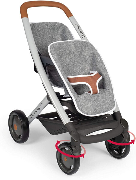 Smoby Maxi Cosi Twin Pushchair Grey - for Dolls up to 42 cm - Doll's Pram for Two Dolls in Quinny Design, for Children from 3 Years