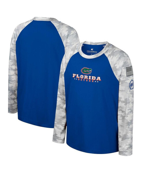 Футболка для малышей Colosseum Royal Florida Gators OHT Military-Inspired Dark Star Raglan avecberlang Sleeve