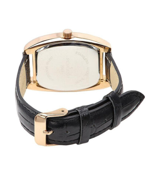 Men’s Vintage 49mm x 38mm Rose Gold Tonneau Shaped Watch with Black Leather Band