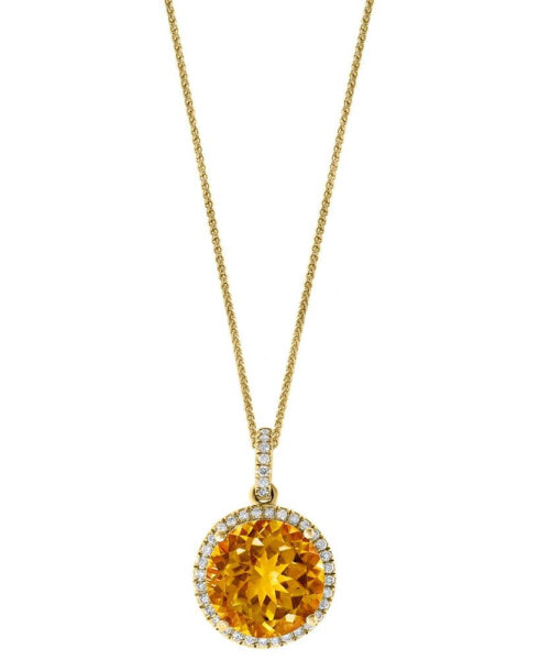 Macy's citrine (5-1/5 ct. t.w.) & Diamond (1/4 ct. t.w.) Halo Pendant Necklace in 14k Gold, 16" + 2" extender