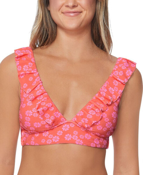 Juniors' Cannes Floral-Print Ruffle Bikini Top