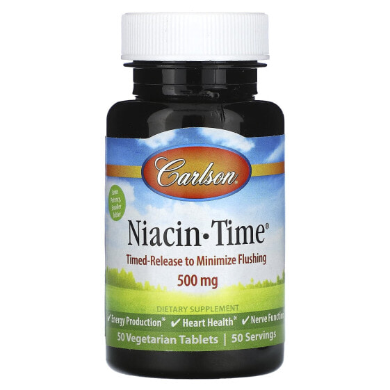 Витамины группы В Carlson Niacin-Time, 500 мг, 100 вегетарианских таблеток