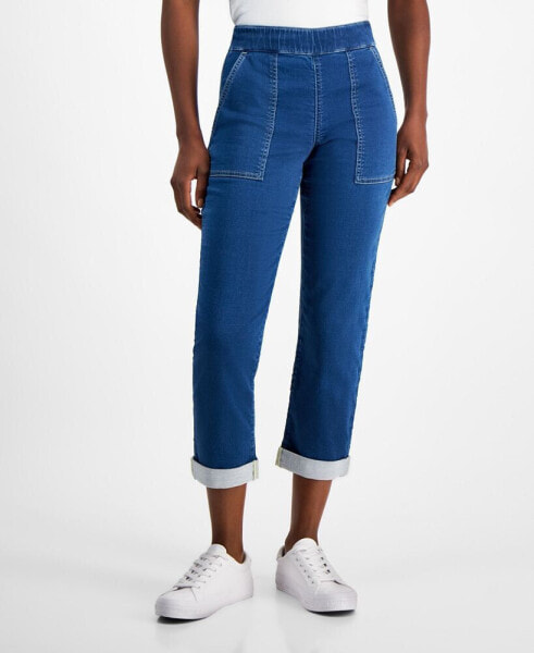 Petite Mid-Rise Pull-On Straight-Leg Jeans, Created for Macy's