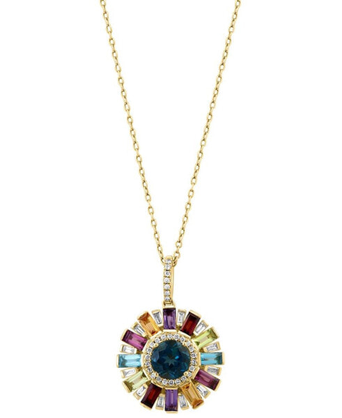 EFFY® Multi-Gemstone (2-7/8 ct. t.w.) & Diamond (1/4 ct. t.w.) Circle 18" Pendant Necklace in 14k Gold