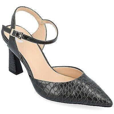 Journee Collection Womens Nixey Croco Texture Buckle Pointed Toe Pumps Black 7