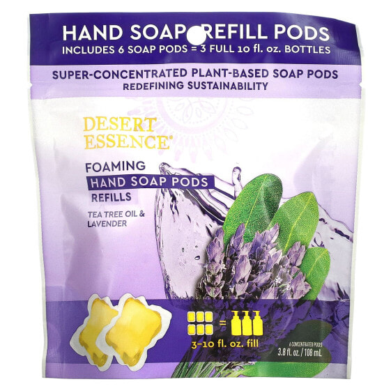 Desert Essence, Foaming Hand Soap Pods, Refills, Tea Tree Oil & Lavender, 6 Concentrated Pods, 3.8 fl oz (108 ml)