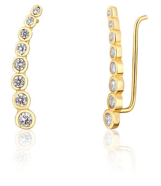 Gold-plated long earrings with sparkling crystals JL0743