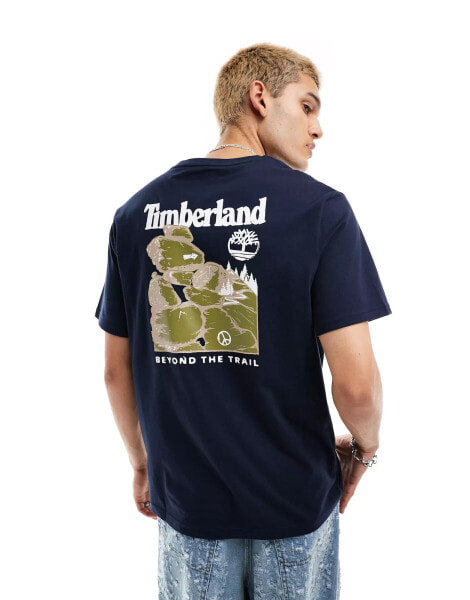 Timberland large boulder back print oversized t-shirt in navy Exclusive to Asos