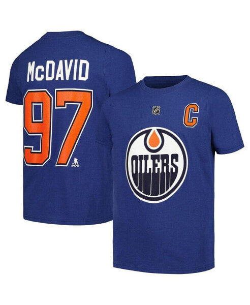 Big Boys Connor McDavid Blue Edmonton Oilers Captain Player Name and Number T-shirt