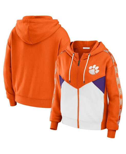 Women's Orange Clemson Tigers Colorblock Full-Zip Hoodie Jacket