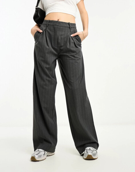 Weekday Zia slouchy trousers in grey melange pinstripe