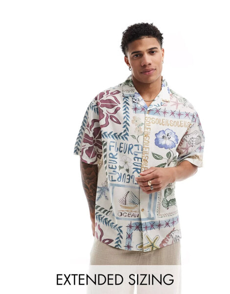 ASOS DESIGN oversized revere shirt with stamp holiday print - MULTI