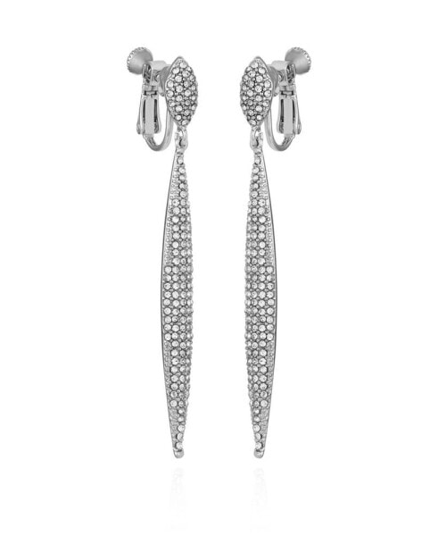 Silver-Tone Glass Stone Pave Drop Earrings