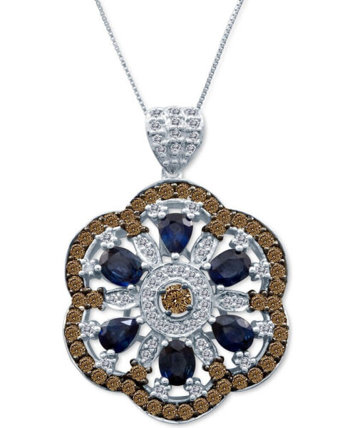 Le Vian chocolatier® Blueberry Sapphire (2-1/5 ct. t.w.) & Diamond (1-5/8 ct. t.w.) Openwork Flower 18" Pendant Necklace in 14k White Gold