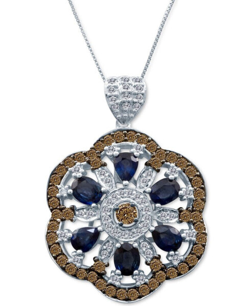 Chocolatier® Blueberry Sapphire (2-1/5 ct. t.w.) & Diamond (1-5/8 ct. t.w.) Openwork Flower 18" Pendant Necklace in 14k White Gold