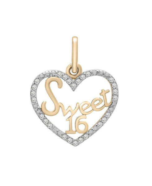 Diamond Sweet 16 Heart Charm Pendant (1/20 ct. t.w.) in 10k Gold, Created for Macy's