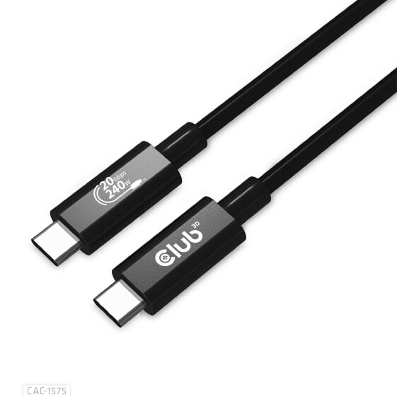 Club 3D USB4 Gen2x2 Type-C Bi-Directional Cable 4K60Hz - Data 20Gbps - PD 240W(48V/5A) EPR M/M 2m - 2 m - USB C - USB C - USB4 Gen 2x2 - 20000 Mbit/s - Black