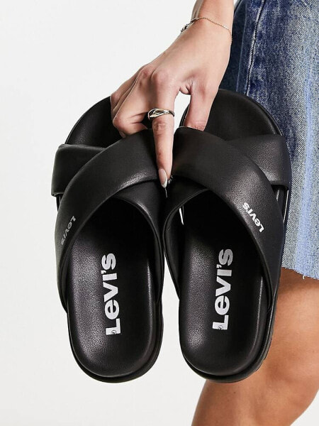 Levi's Lydia PU crossover sandal in black with logo