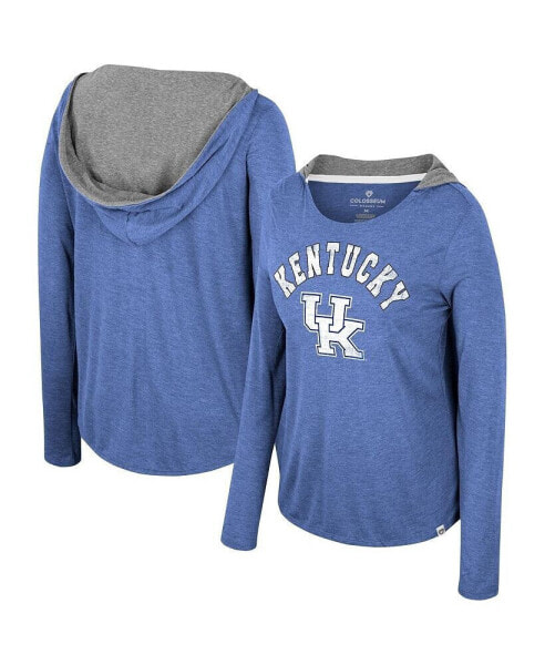 Women's Royal Kentucky Wildcats Distressed Heather Long Sleeve Hoodie T-shirt