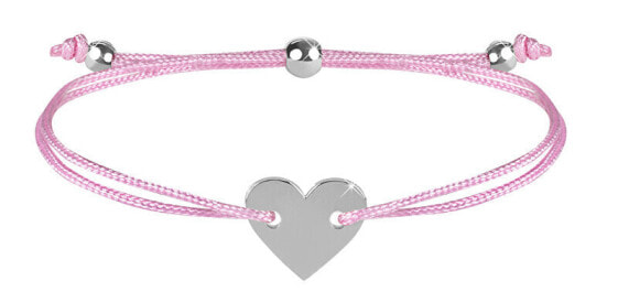 Corded with pink / steel heart bracelet
