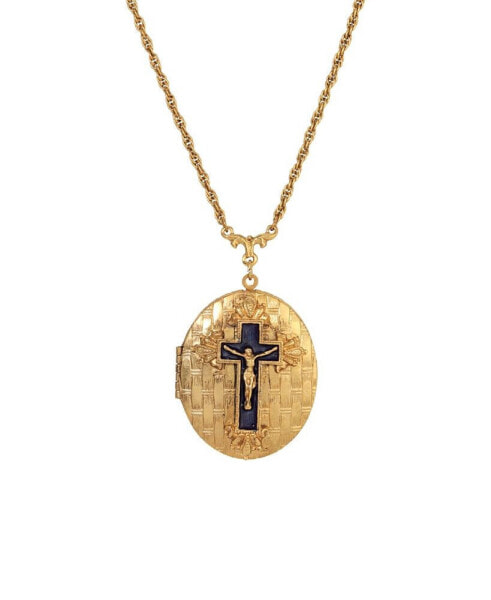 Symbols of Faith Enamel Crucifix Locket Necklace
