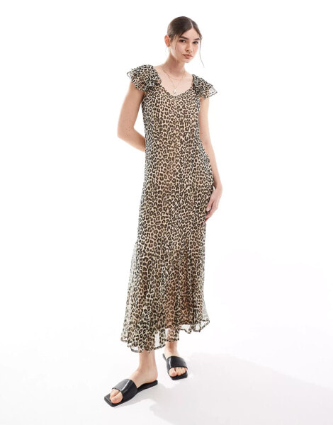 Vero Moda frill sleeve maxi dress in leopard print