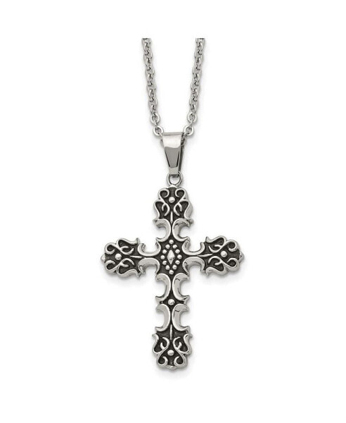 Antiqued Polished Cross Pendant on a Cable Chain Necklace