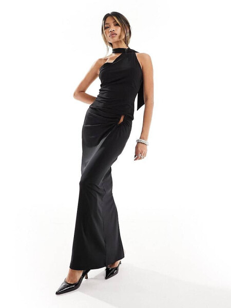 NA-KD buckle detail maxi skirt in black