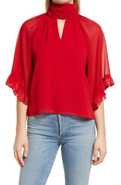 Vince Camuto Flutter Sleeve Blouse in Vermillion Red S