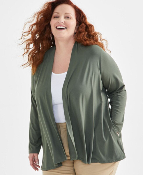 Style & Co Plus Size Open-Front Long-Sleeve Cardigan, Created for