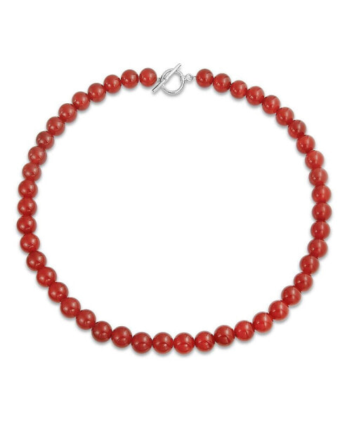 Plain Simple Smooth Western Jewelry Classic Red Carnelian Round 10MM Bead Strand Necklace For Women Teen Silver Plated Clasp 20 Inch
