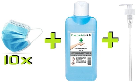 Care Handdesinfektion 85% 0.5 Liter + 10x 3-lagige Gesichtsmaske